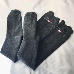 Knee Socks With Cat Faces Gray 20 Inches Tall